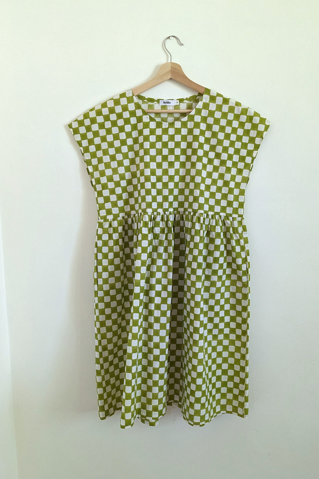 Molly Organic Cotton Dress - Lime Checkered (size M)