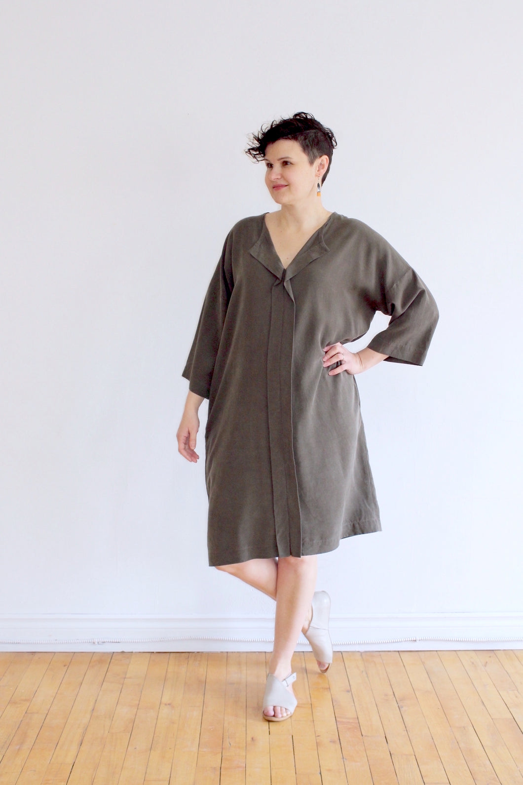 Edie Tencel™ Lyocell Dress - Olive (size XL)