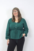 Load image into Gallery viewer, SAMPLE Linen Peplum Blouse - Emerald (size XL)
