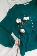 Load image into Gallery viewer, SAMPLE Linen Peplum Blouse - Emerald (size XL)
